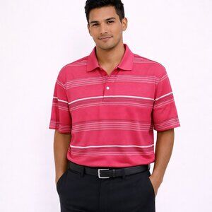 Chaps 78 Pink Golf Stay-Dry Striped Polo Tee Preppy Sporty Spring Summer Travel